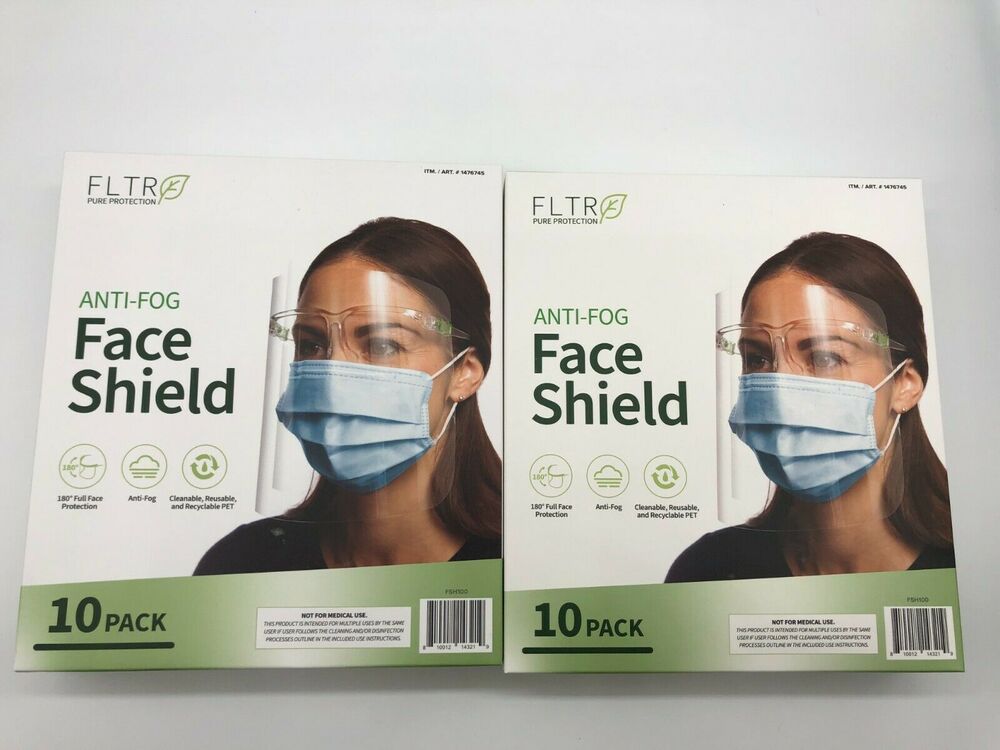 Face Shields 10-pack Barrier Comfort FLTR Pure Protection Anti-Fog Lot of 2